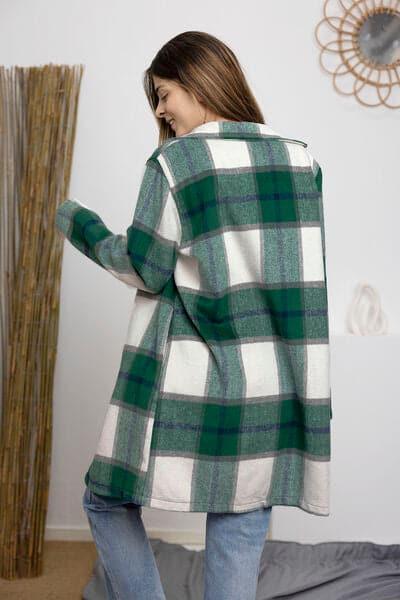 Double Take Full Size Plaid Button Up Lapel Collar Coat - SwagglyLife Home & Fashion