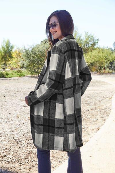 Double Take Full Size Plaid Button Up Lapel Collar Coat - SwagglyLife Home & Fashion