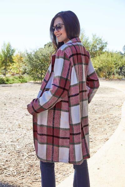 Double Take Full Size Plaid Button Up Lapel Collar Coat - SwagglyLife Home & Fashion