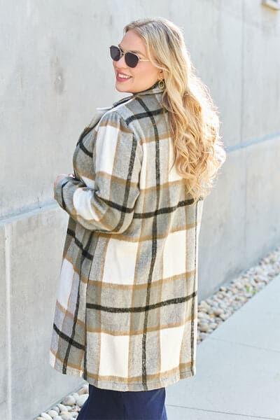 Double Take Full Size Plaid Button Up Lapel Collar Coat - SwagglyLife Home & Fashion