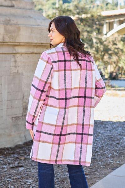 Double Take Full Size Plaid Button Up Lapel Collar Coat - SwagglyLife Home & Fashion