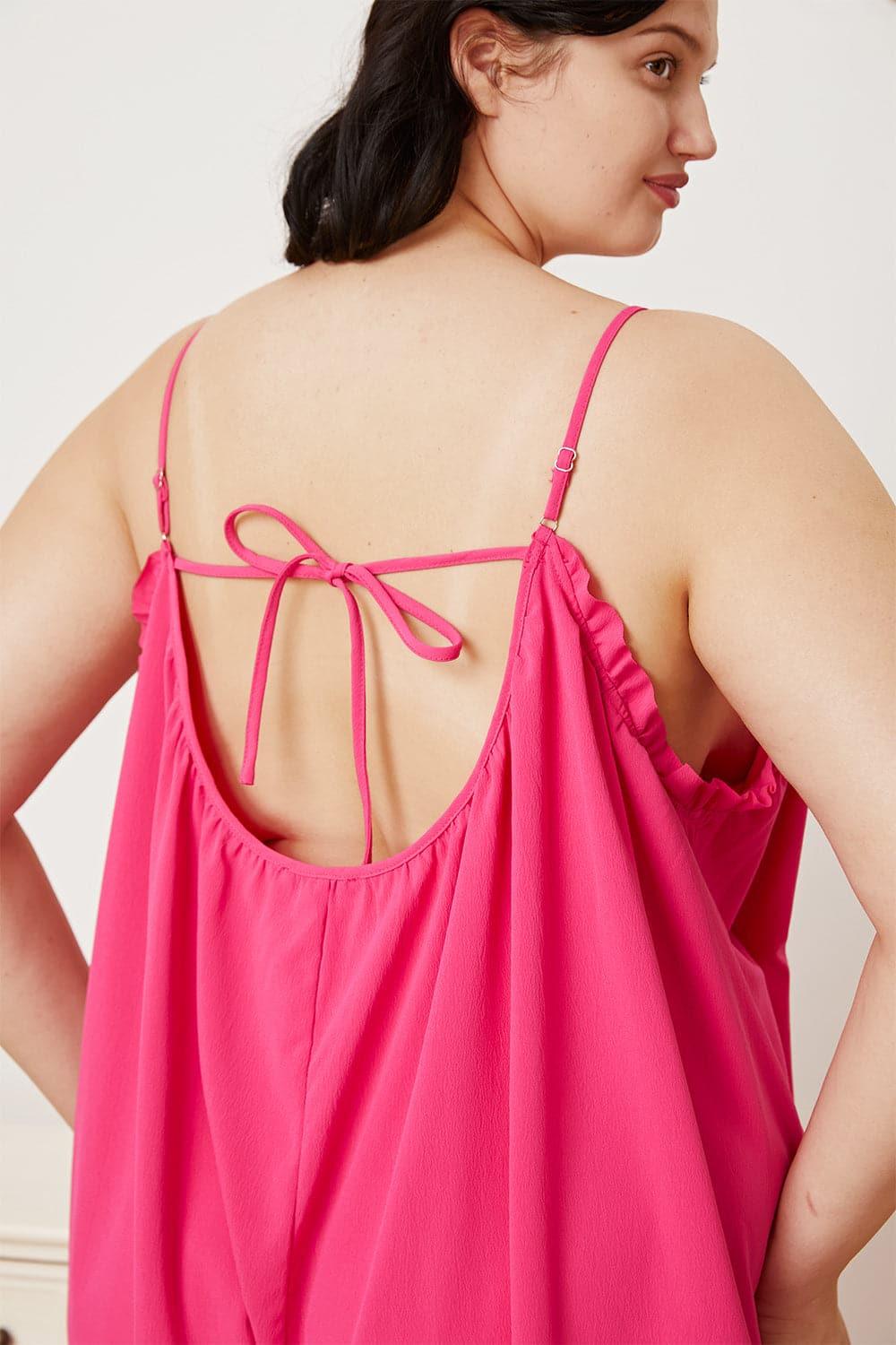 Double Take Full Size Ruffle Trim Tie Back Cami Jumpsuit with Pockets - SwagglyLife Home & Fashion