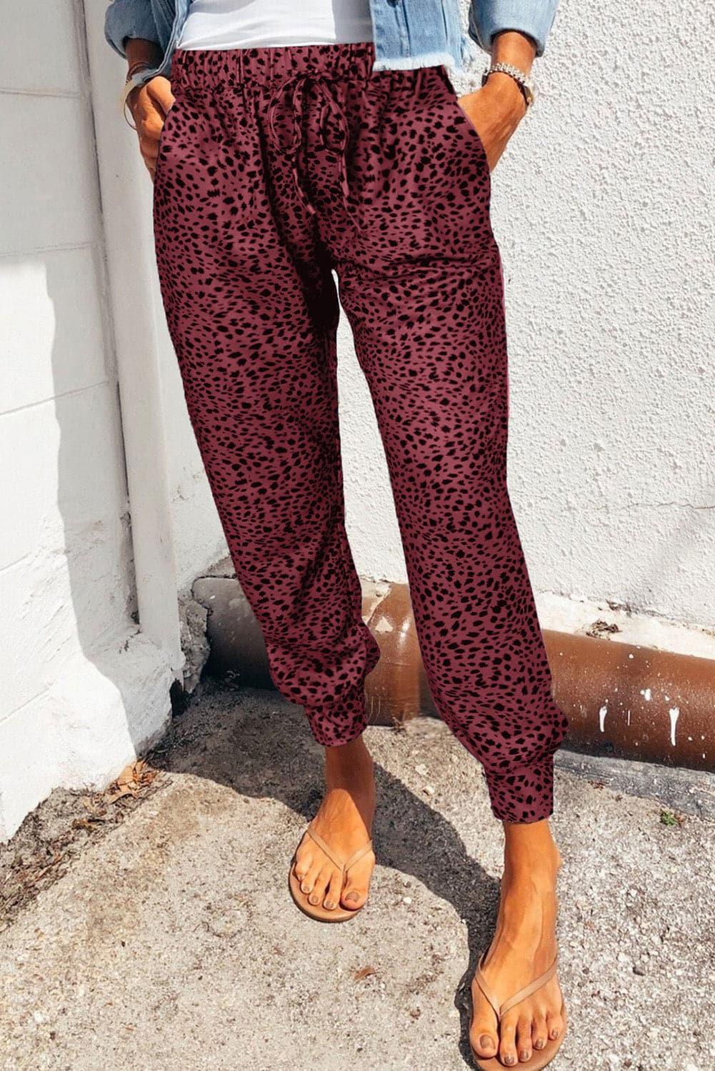 Double Take Leopard Print Joggers with Pockets, 5 Colors - SwagglyLife Home & Fashion