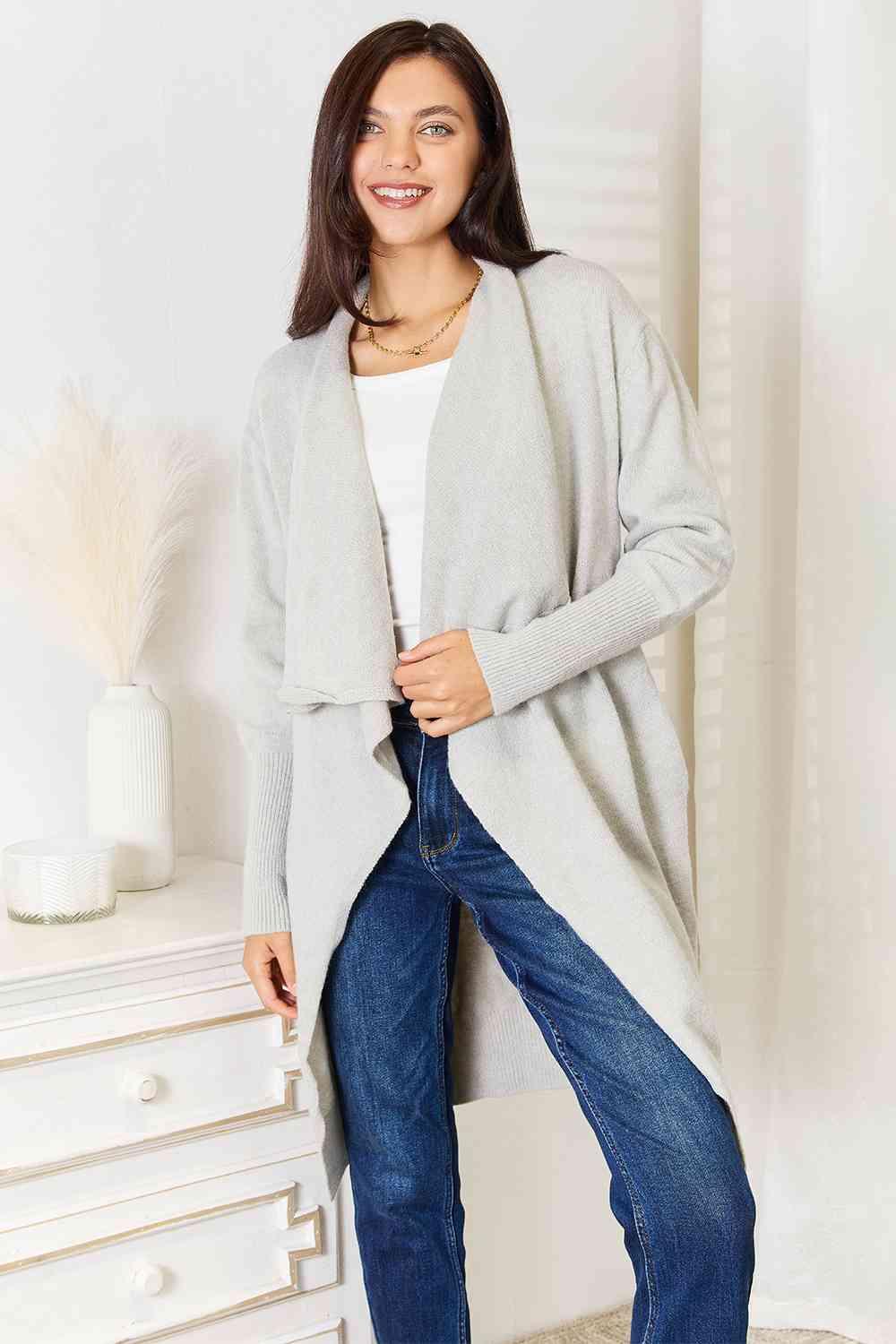 Double Take Open Front Duster Cardigan with Pockets - SwagglyLife Home & Fashion