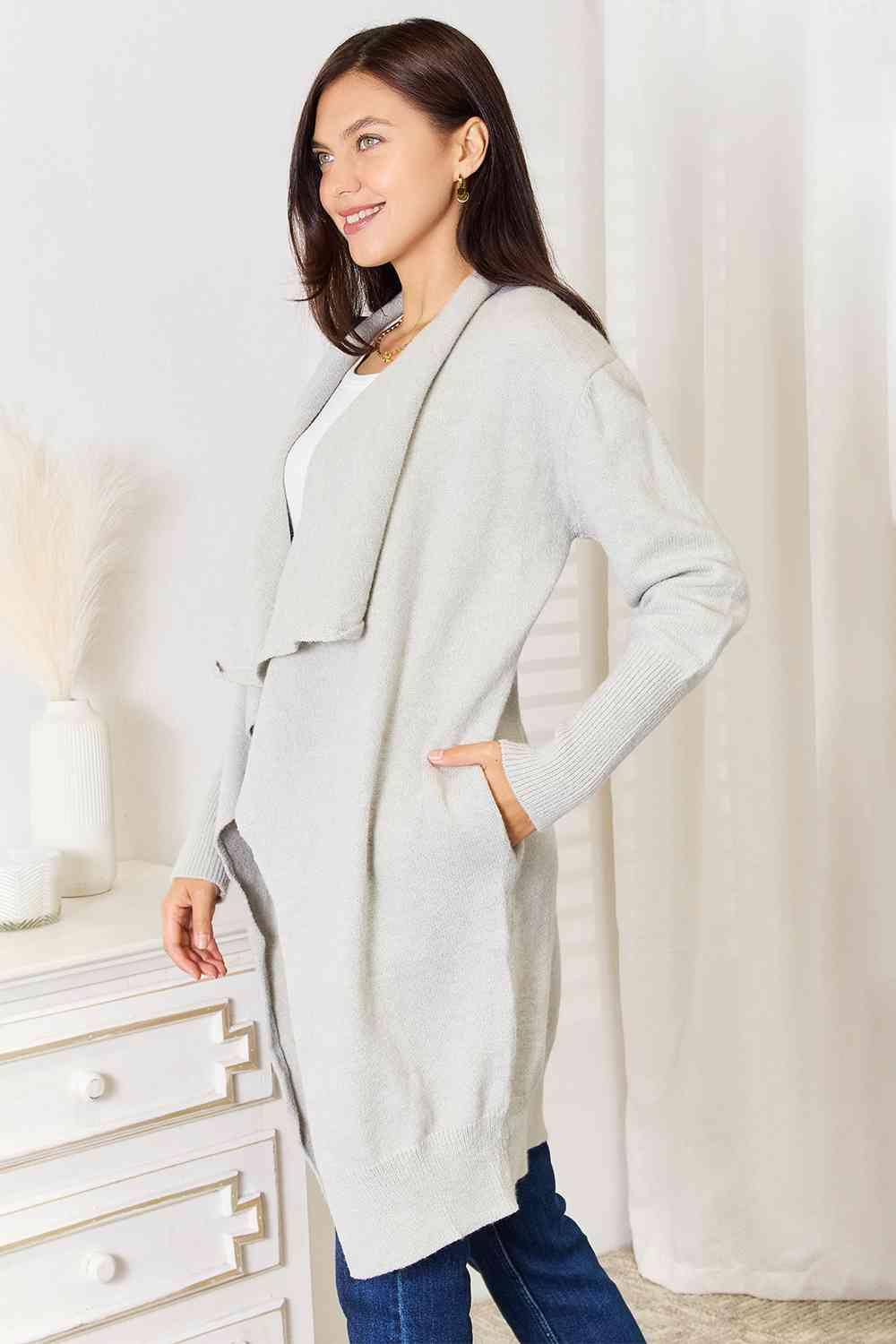 Double Take Open Front Duster Cardigan with Pockets - SwagglyLife Home & Fashion