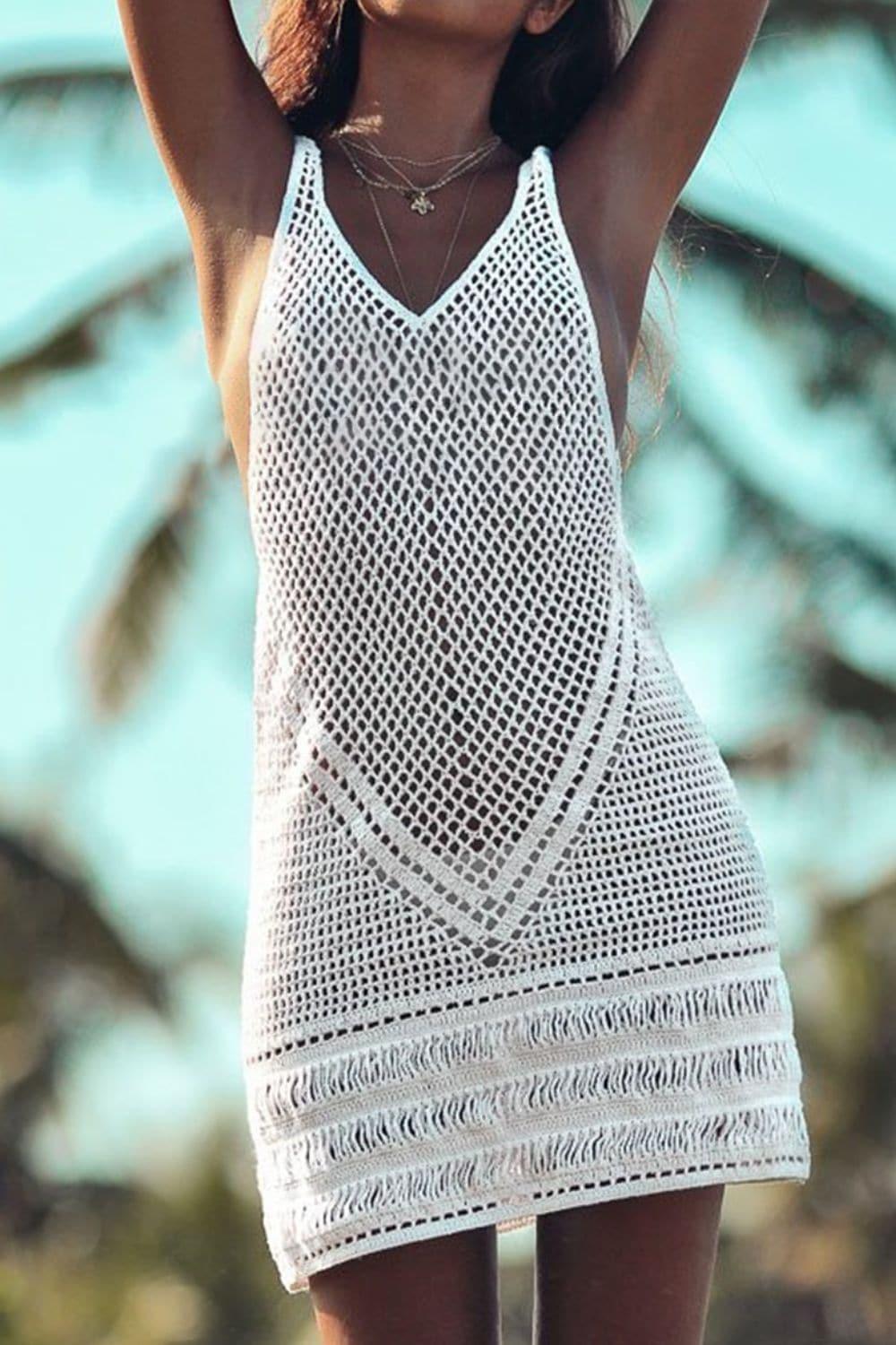 Double Take Openwork V-Neck Tank Knit Cover Up - SwagglyLife Home & Fashion