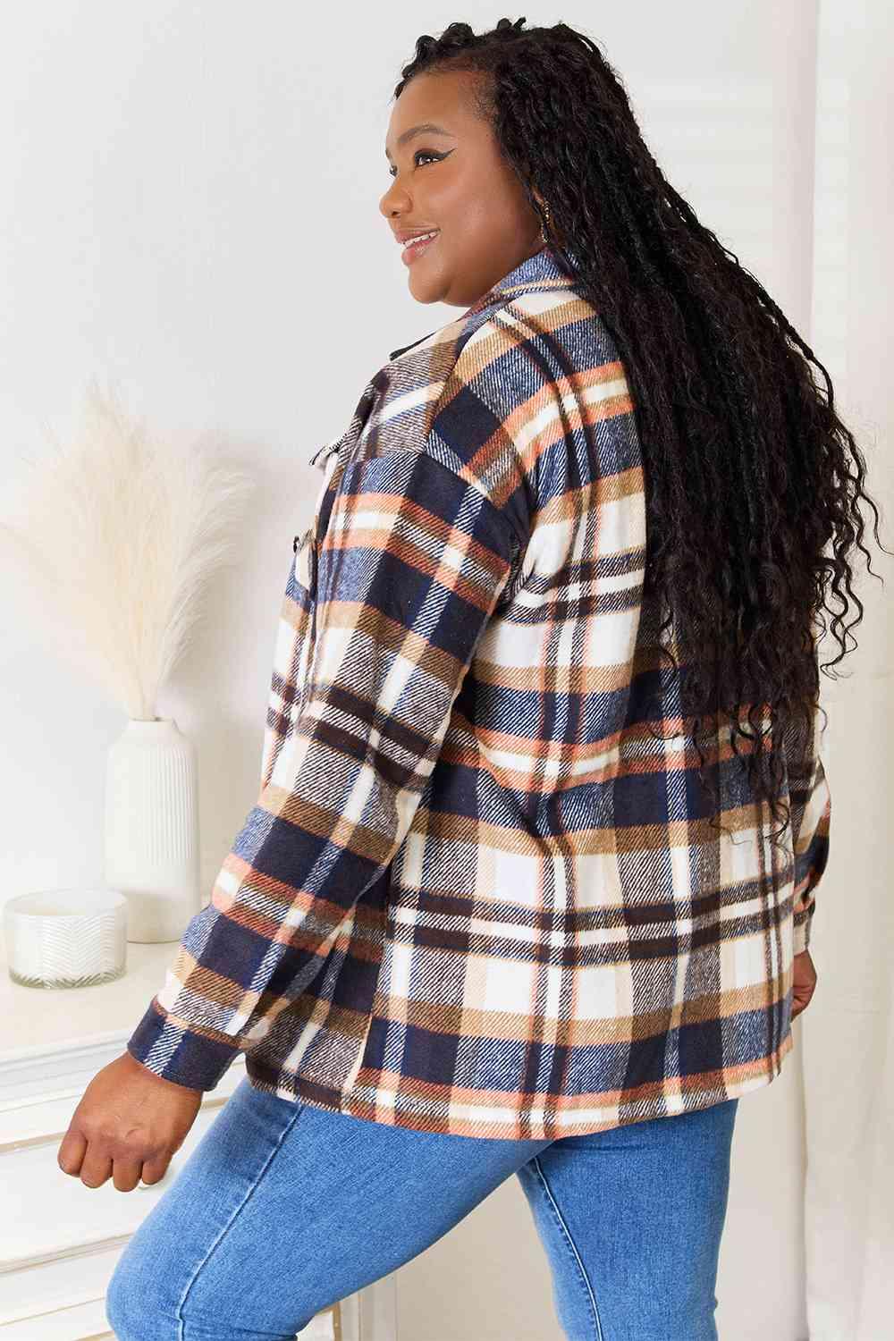 Double Take Plaid Button Front Shirt Jacket with Breast Pockets - SwagglyLife Home & Fashion