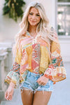 Double Take Printed Lace Trim Buttoned Blouse - SwagglyLife Home & Fashion