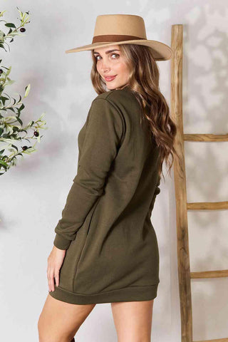 Double Take Round Neck Long Sleeve Mini Dress with Pockets - SwagglyLife Home & Fashion