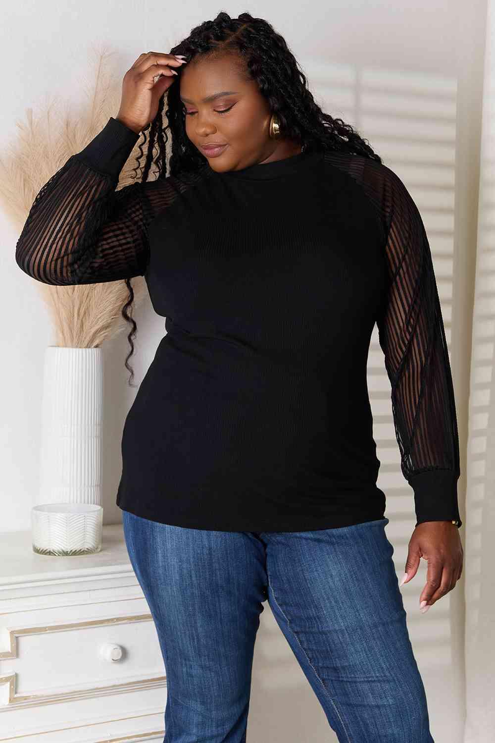 Double Take Round Neck Raglan Sleeve Blouse - SwagglyLife Home & Fashion