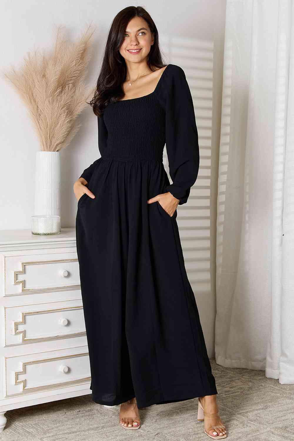 Double Take Square Neck Jumpsuit with Pockets - SwagglyLife Home & Fashion