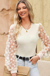 Double Take Textured Applique Long Sleeve Blouse - SwagglyLife Home & Fashion