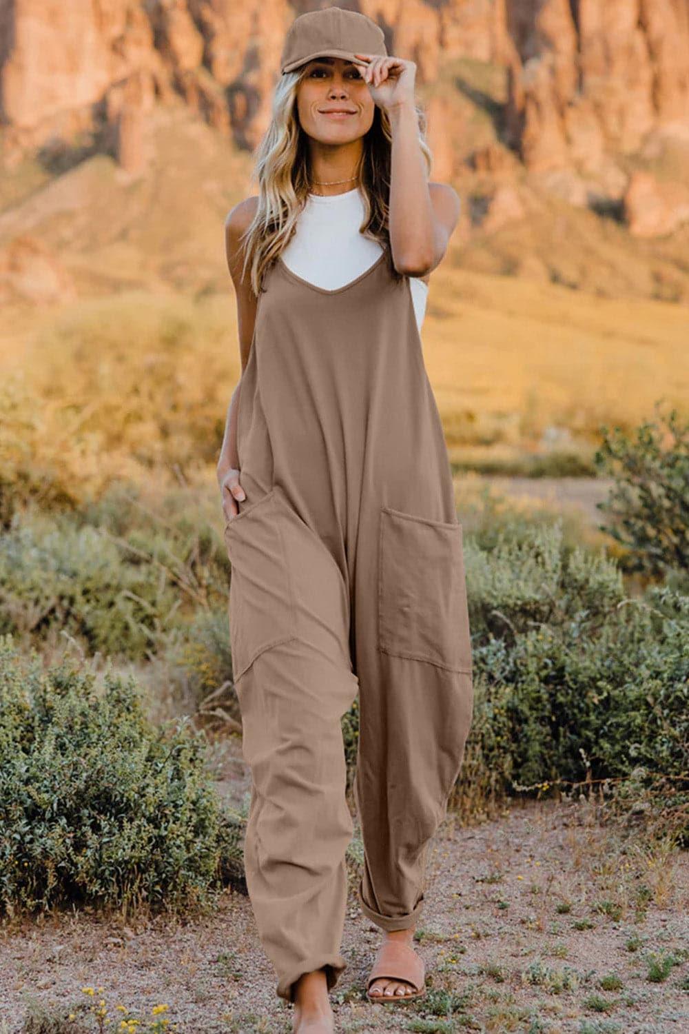 Double Take V-Neck Sleeveless Jumpsuit with Pocket, Multiple Colors - SwagglyLife Home & Fashion