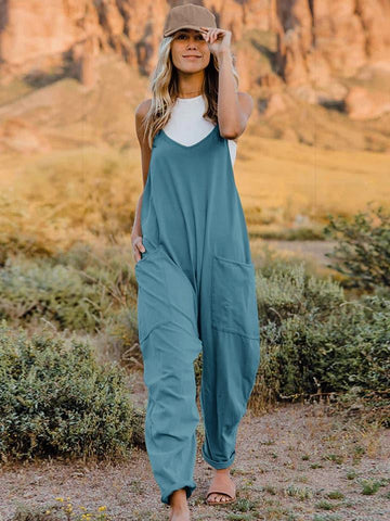 Double Take V-Neck Sleeveless Jumpsuit with Pocket, Multiple Colors - SwagglyLife Home & Fashion