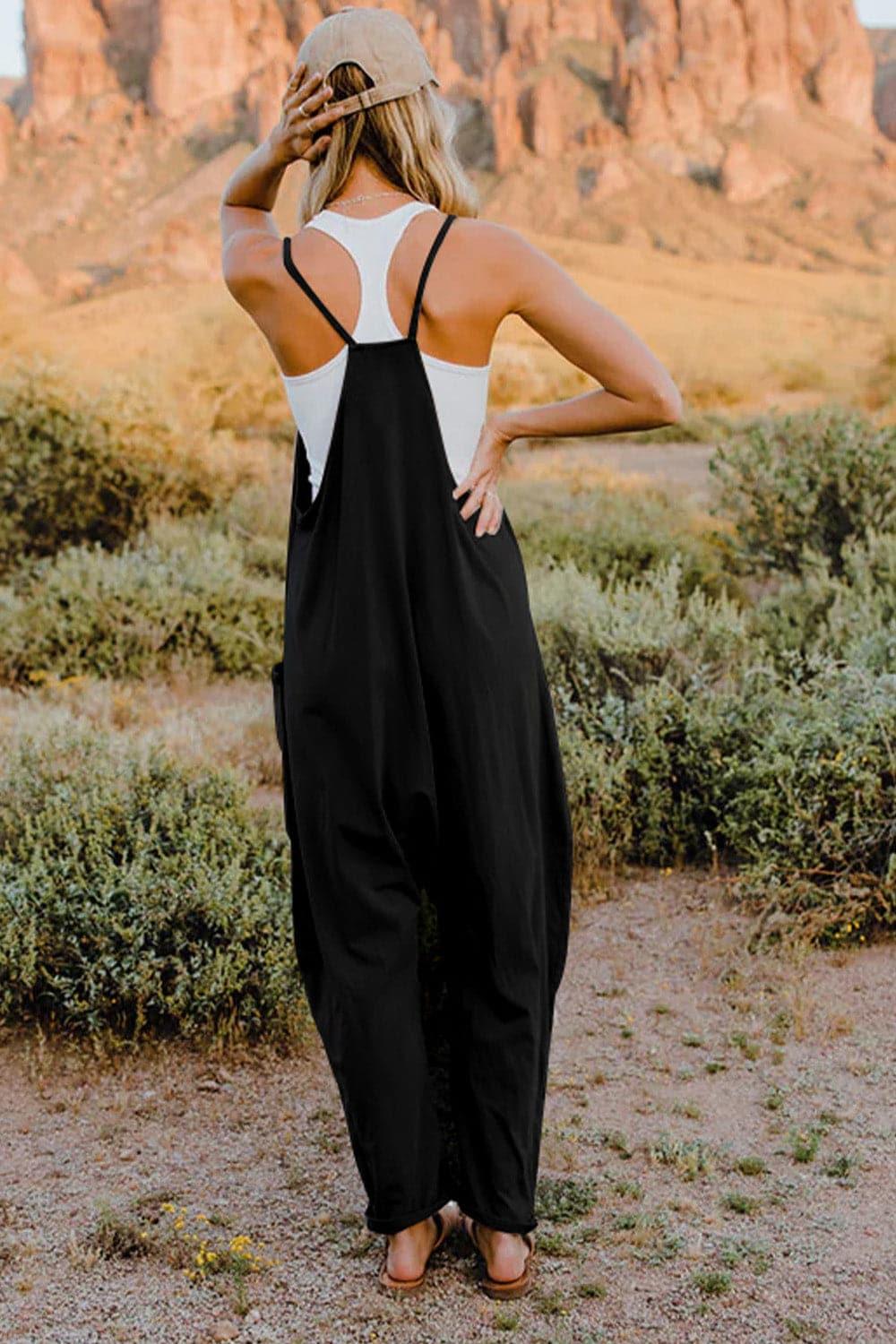 Double Take V-Neck Sleeveless Jumpsuit with Pocket, Multiple Colors - SwagglyLife Home & Fashion