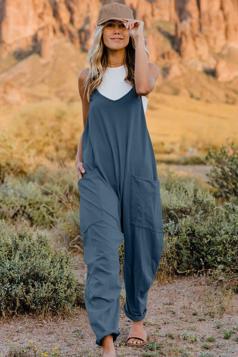 Double Take V-Neck Sleeveless Jumpsuit with Pocket, Multiple Colors - SwagglyLife Home & Fashion