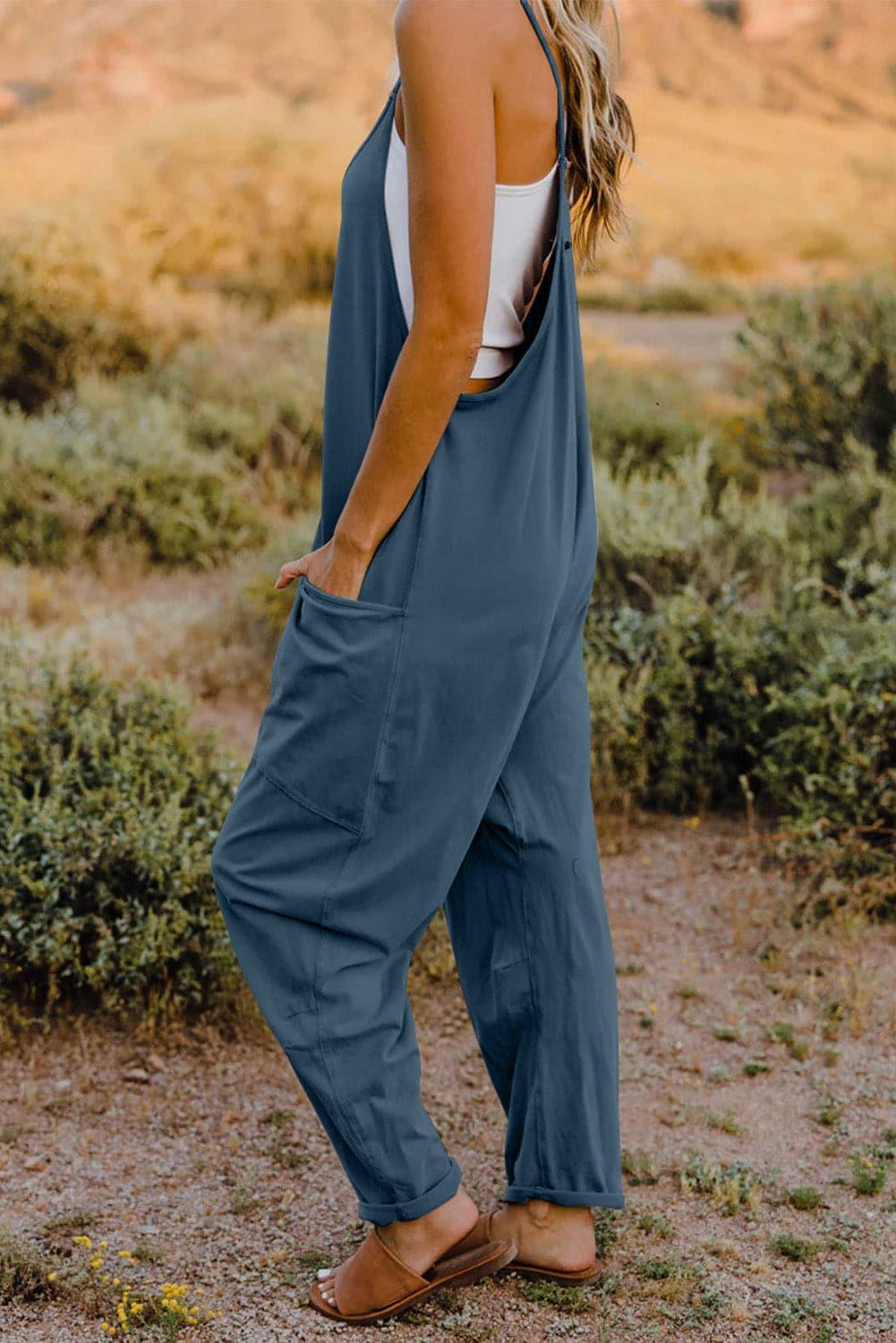 Double Take V-Neck Sleeveless Jumpsuit with Pocket, Multiple Colors - SwagglyLife Home & Fashion