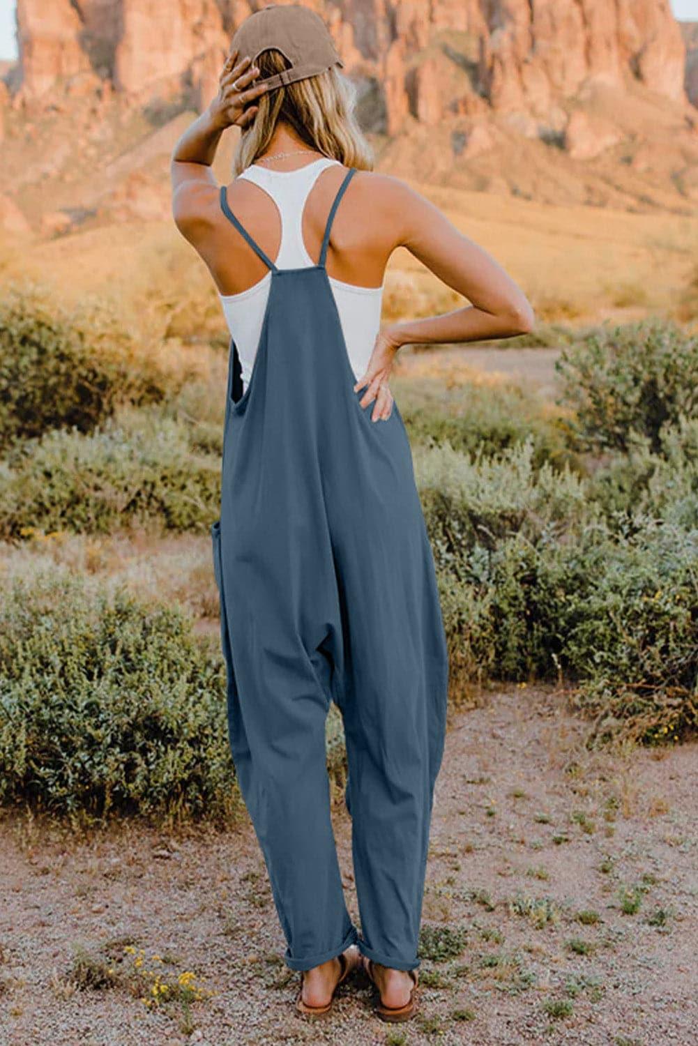 Double Take V-Neck Sleeveless Jumpsuit with Pocket, Multiple Colors - SwagglyLife Home & Fashion