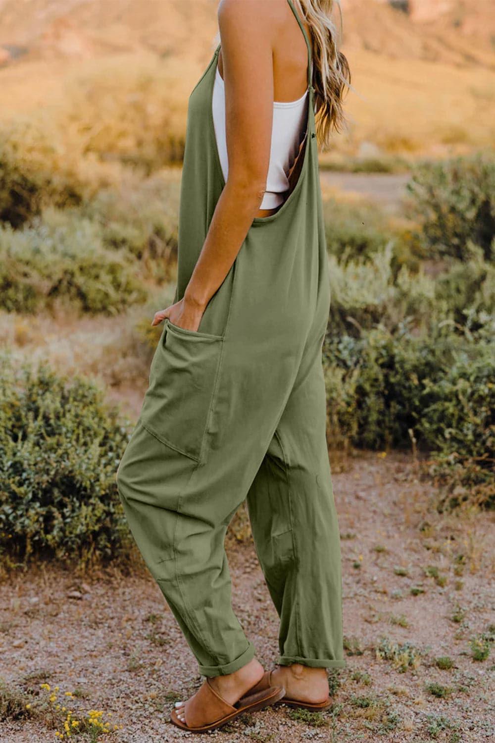 Double Take V-Neck Sleeveless Jumpsuit with Pocket, Multiple Colors - SwagglyLife Home & Fashion