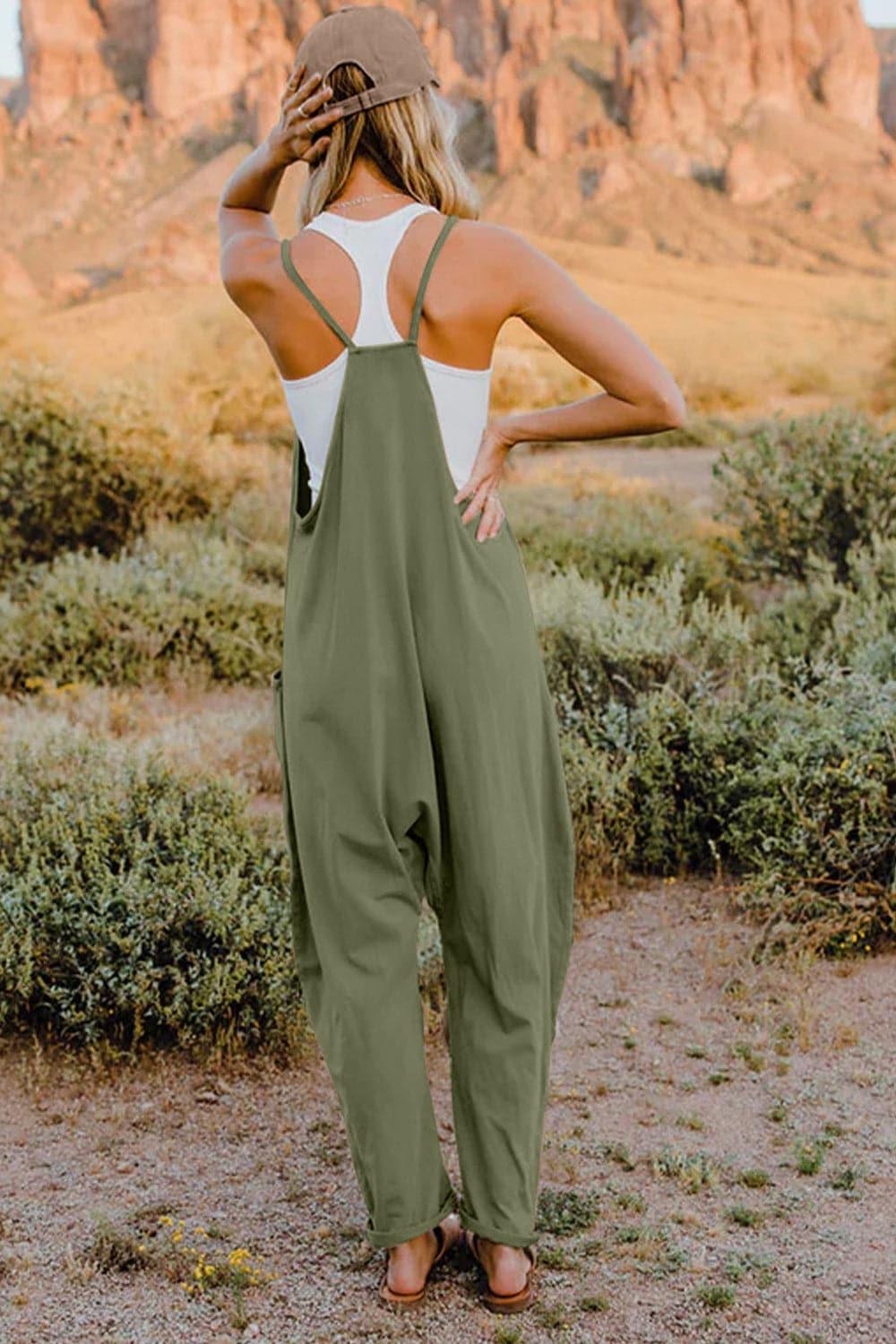 Double Take V-Neck Sleeveless Jumpsuit with Pocket, Multiple Colors - SwagglyLife Home & Fashion