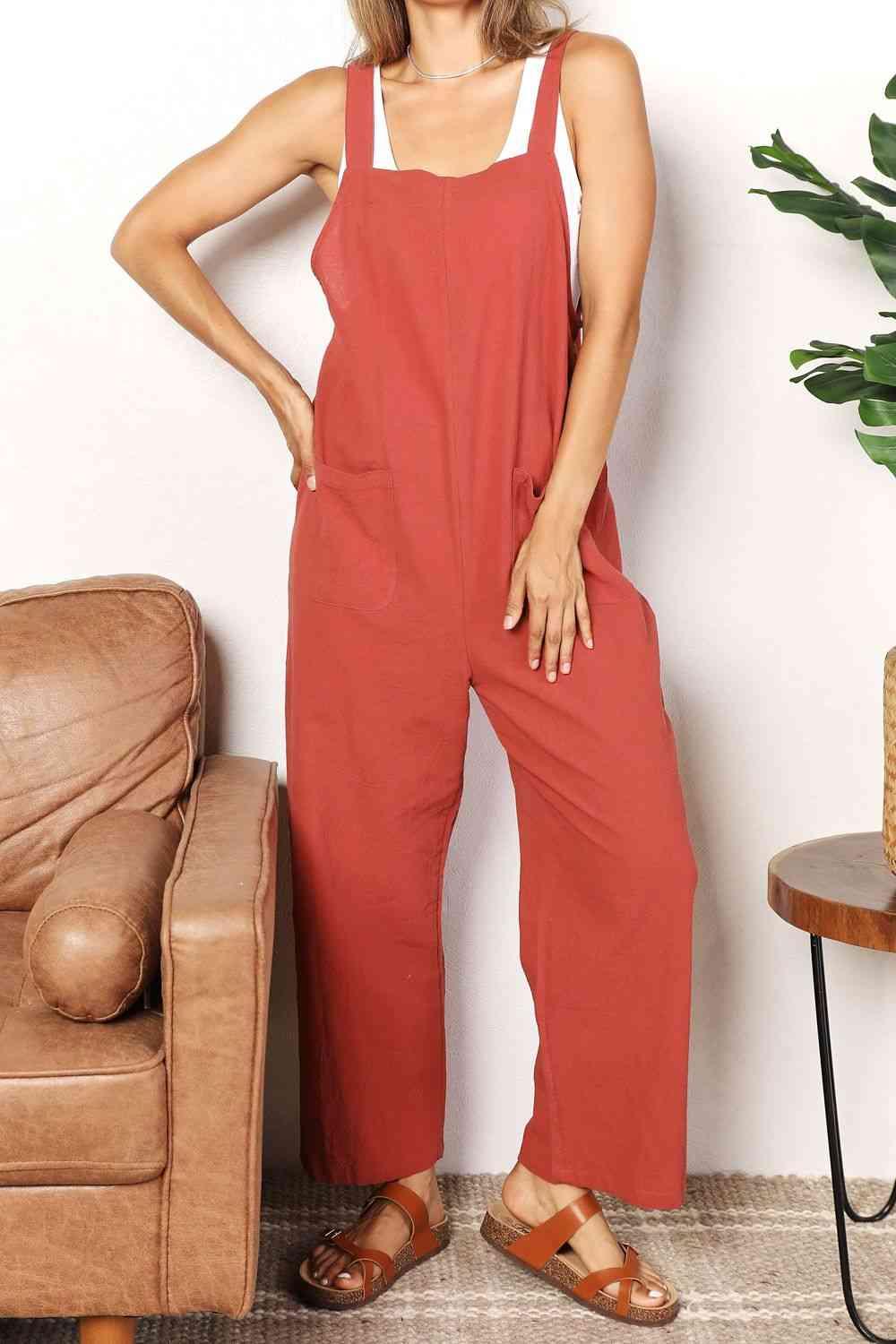 Double Take Wide Leg Overalls with Front Pockets - SwagglyLife Home & Fashion