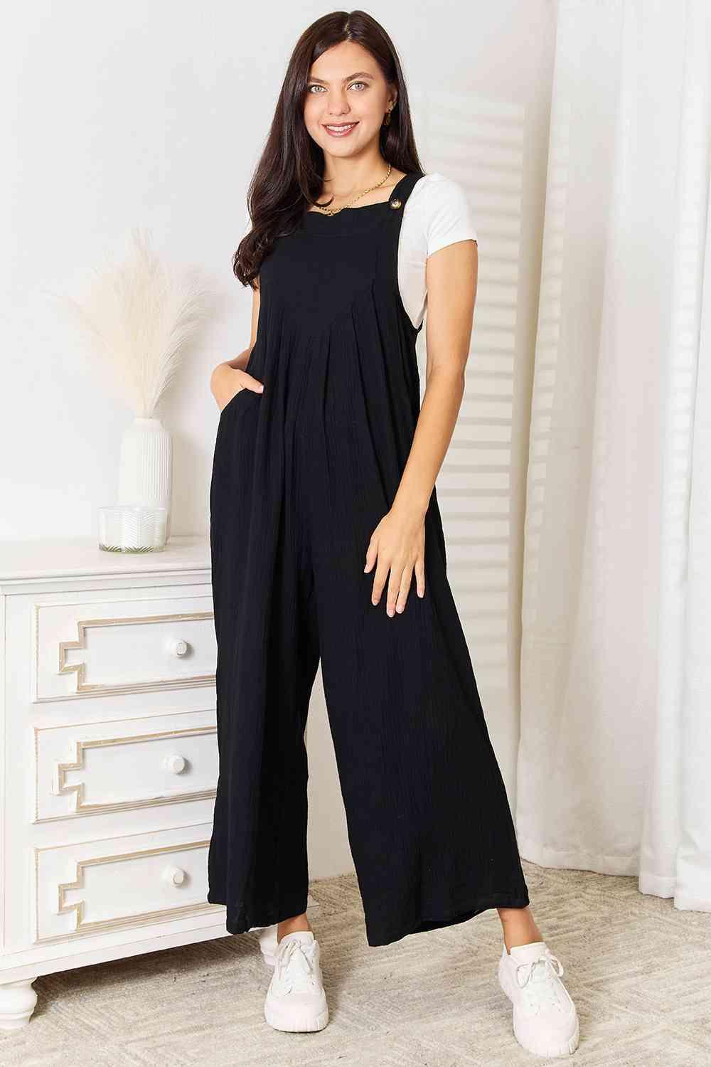 Double Take Wide Leg Overalls with Pockets - SwagglyLife Home & Fashion