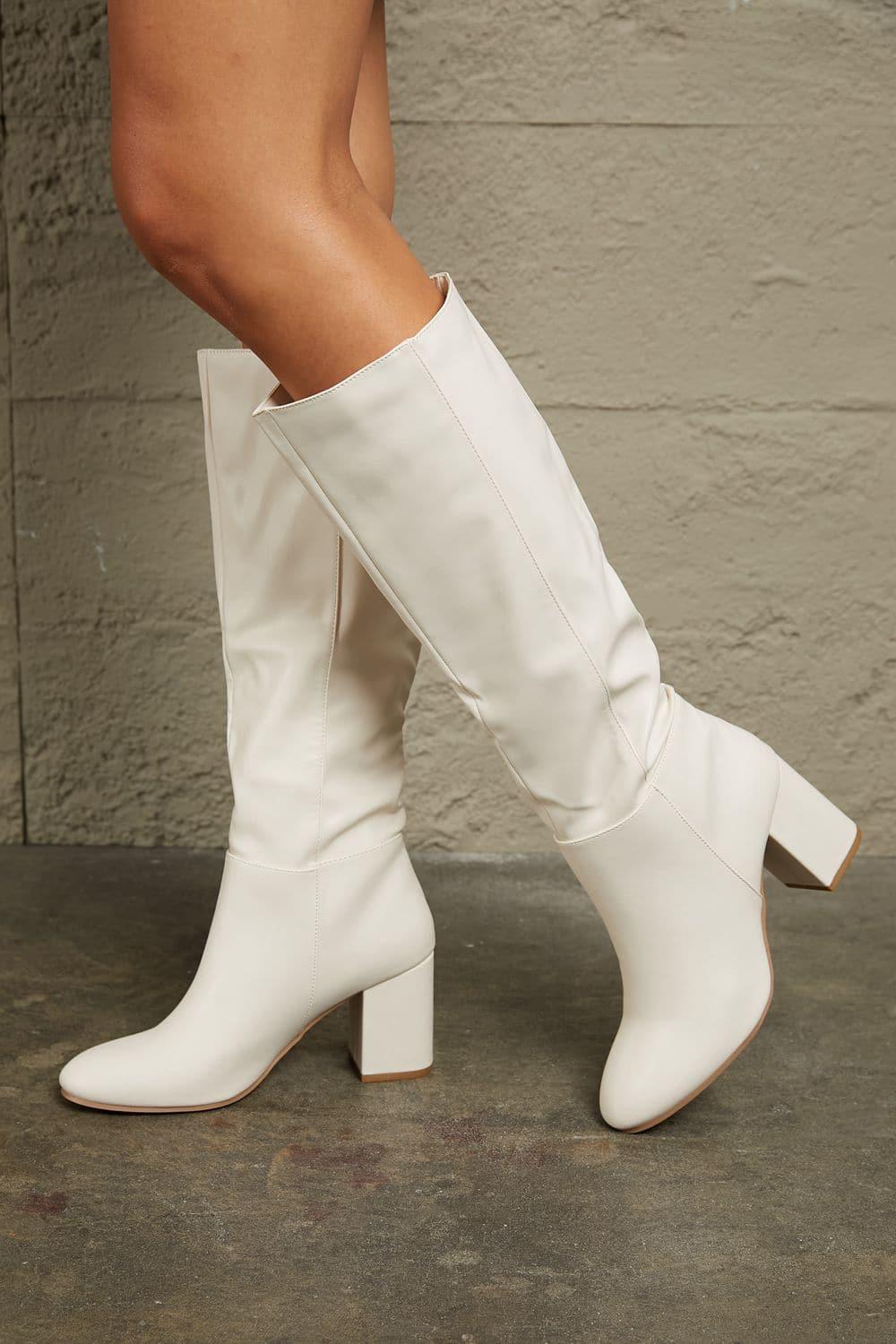 East Lion Corp Block Heel Knee High Boots, White - SwagglyLife Home & Fashion