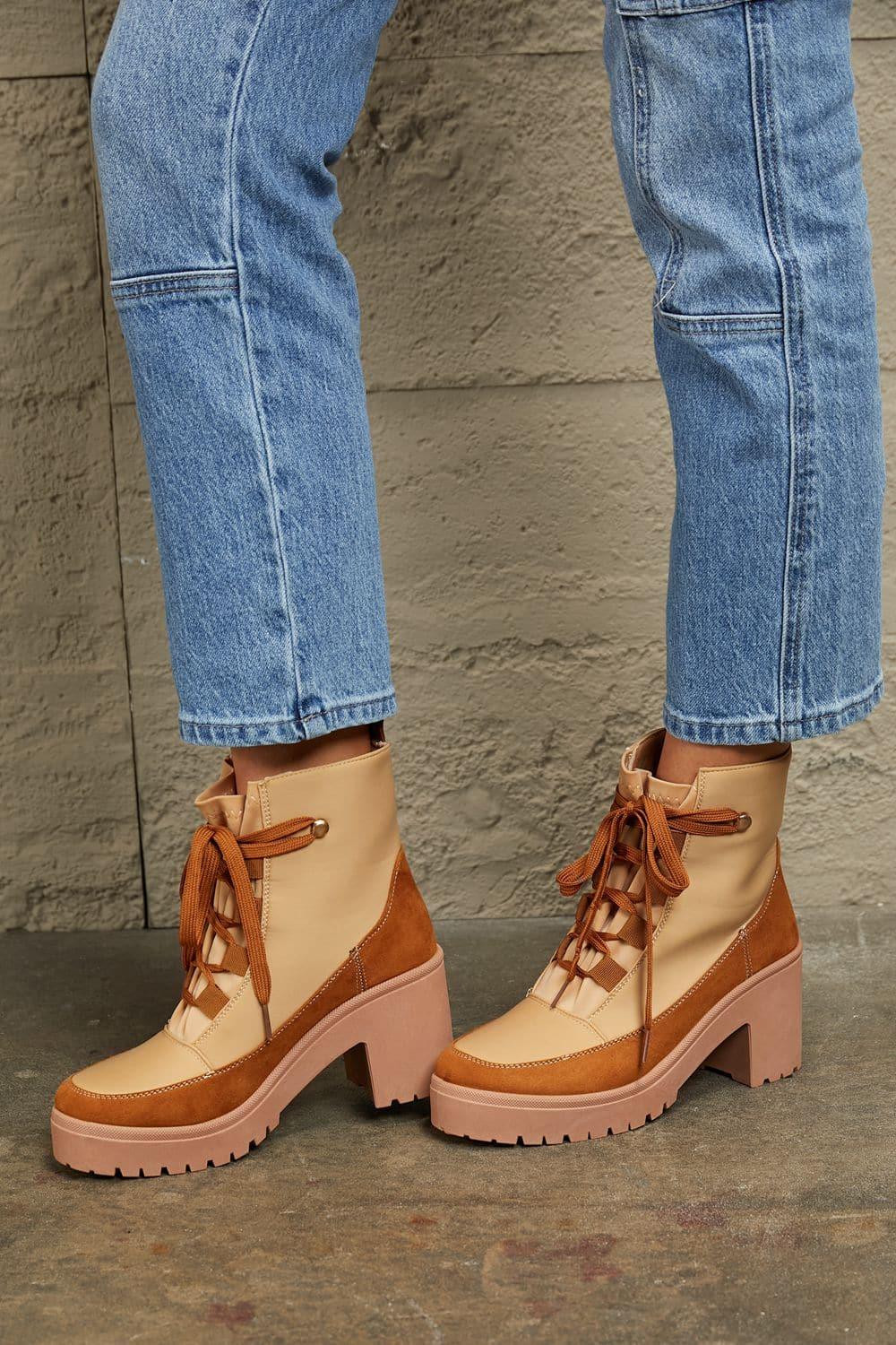 East Lion Corp Lace Up Lug Booties - SwagglyLife Home & Fashion