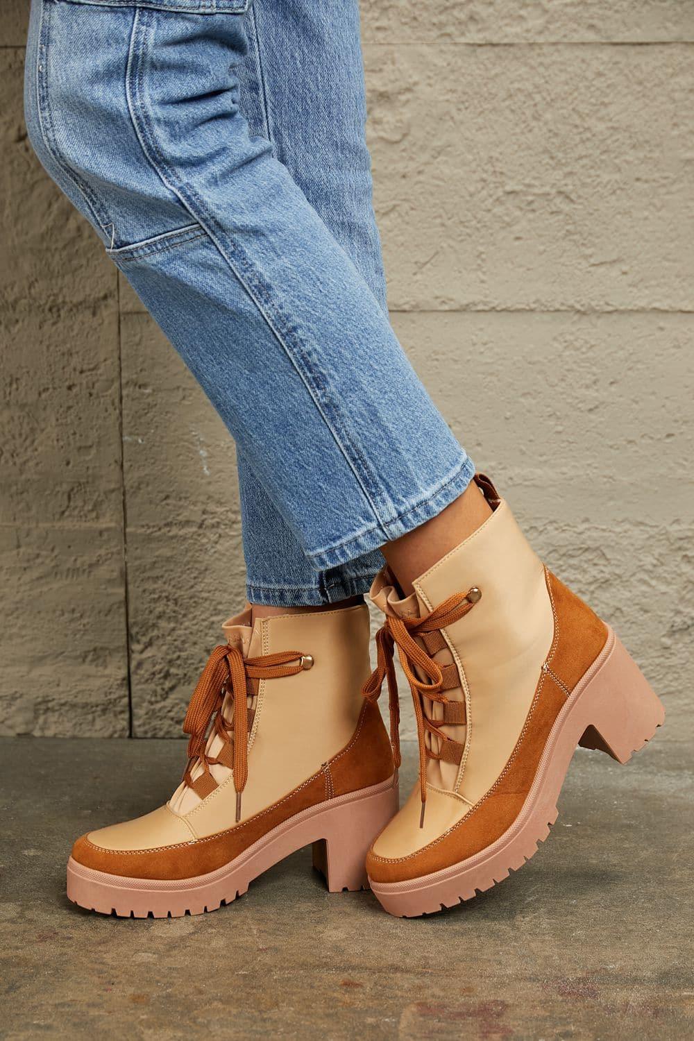 East Lion Corp Lace Up Lug Booties - SwagglyLife Home & Fashion