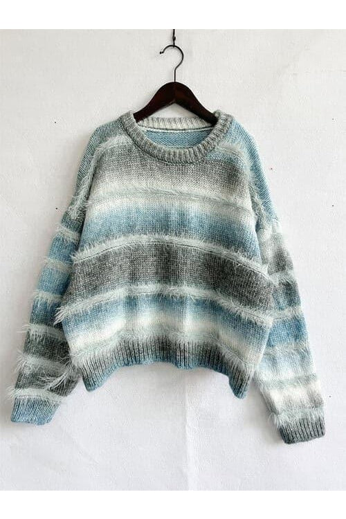 Elliot Mae Striped Round Neck Long Sleeve Sweater - SwagglyLife Home & Fashion