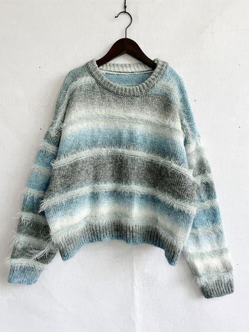 Elliot Mae Striped Round Neck Long Sleeve Sweater - SwagglyLife Home & Fashion