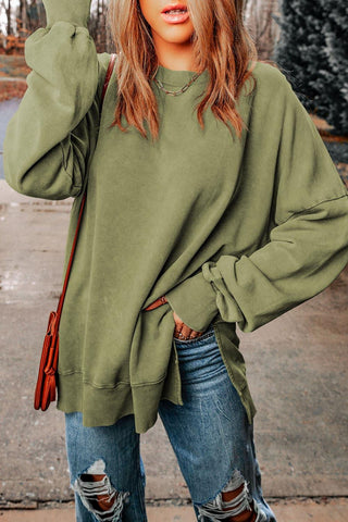 Dropped Shoulder Round Neck Long Sleeve Blouse - SwagglyLife Home & Fashion