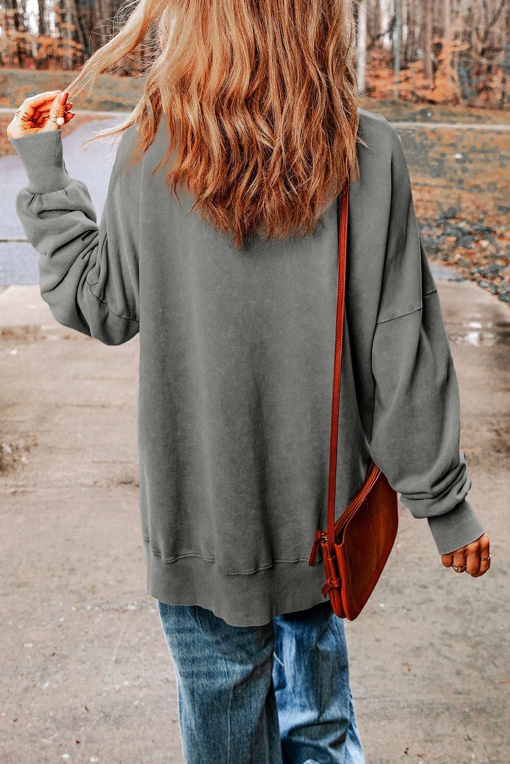 Dropped Shoulder Round Neck Long Sleeve Blouse - SwagglyLife Home & Fashion