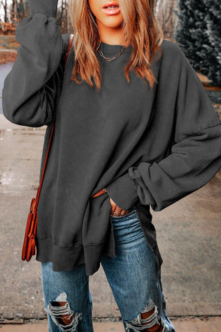 Dropped Shoulder Round Neck Long Sleeve Blouse - SwagglyLife Home & Fashion