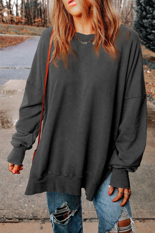 Dropped Shoulder Round Neck Long Sleeve Blouse - SwagglyLife Home & Fashion