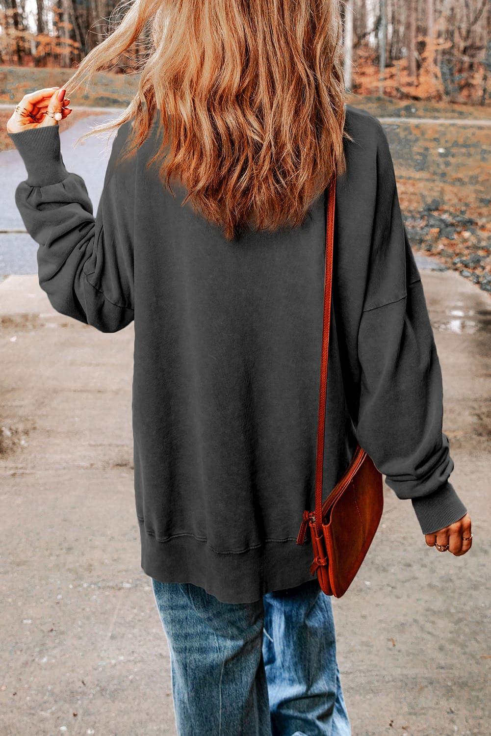 Dropped Shoulder Round Neck Long Sleeve Blouse - SwagglyLife Home & Fashion