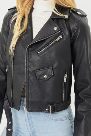 Faith Apparel Faux Leather Zip Up Biker Jacket - SwagglyLife Home & Fashion