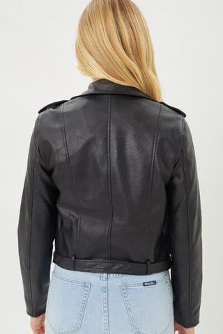 Faith Apparel Faux Leather Zip Up Biker Jacket - SwagglyLife Home & Fashion