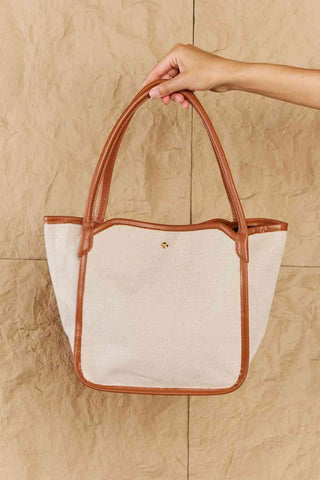 Fame Beach Chic Faux Leather Trim Tote Bag in Ochre - SwagglyLife Home & Fashion