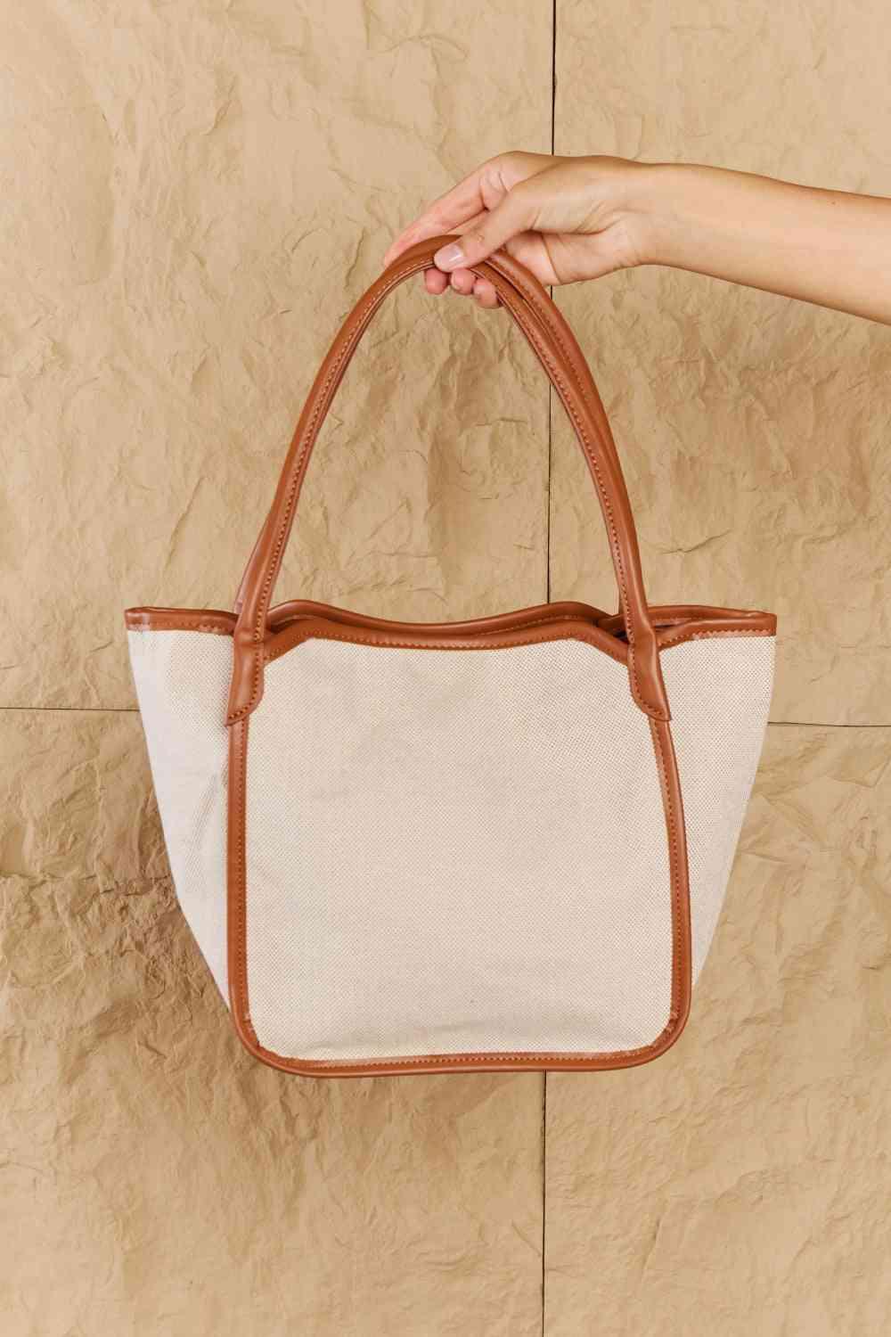 Fame Beach Chic Faux Leather Trim Tote Bag in Ochre - SwagglyLife Home & Fashion