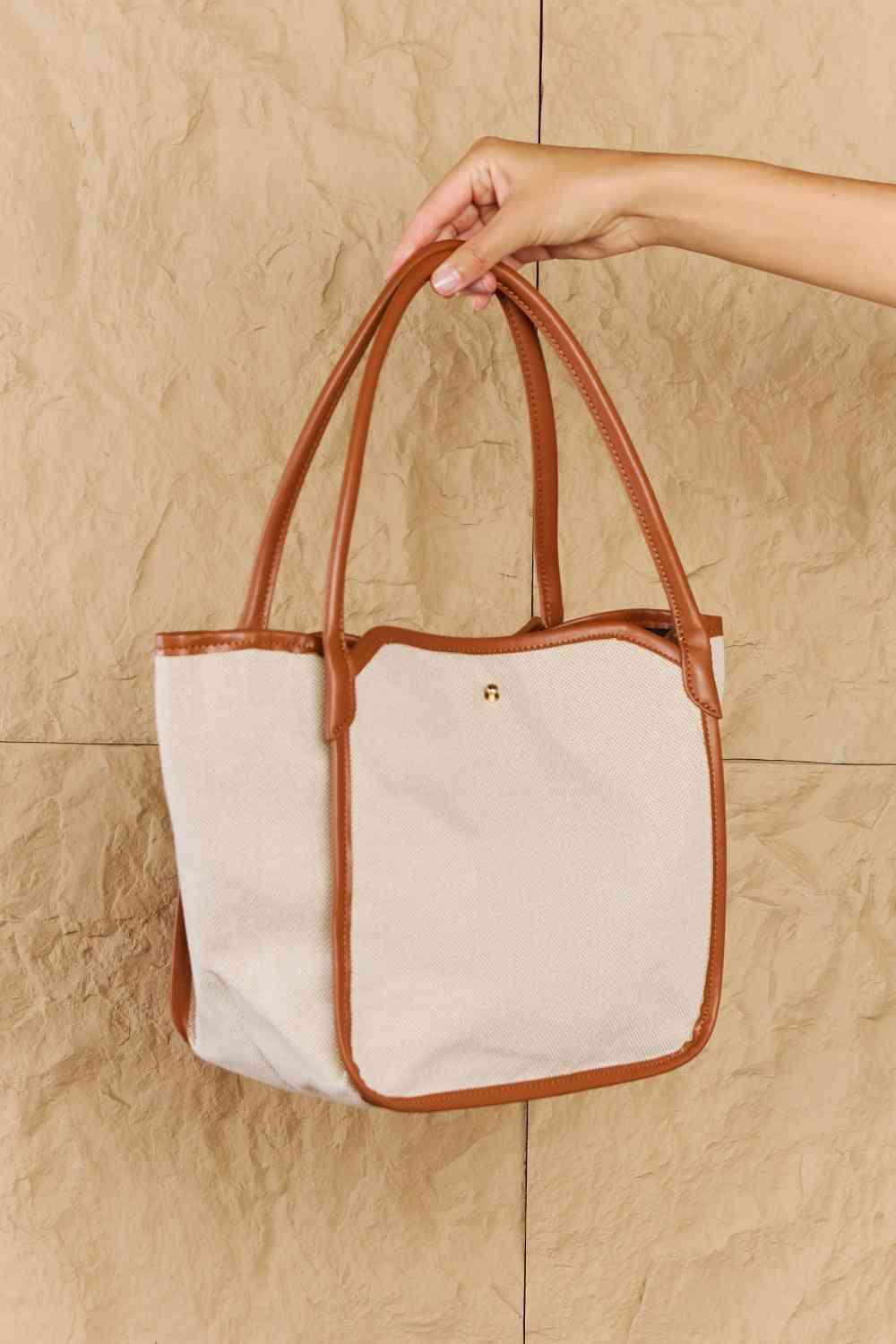 Fame Beach Chic Faux Leather Trim Tote Bag in Ochre - SwagglyLife Home & Fashion