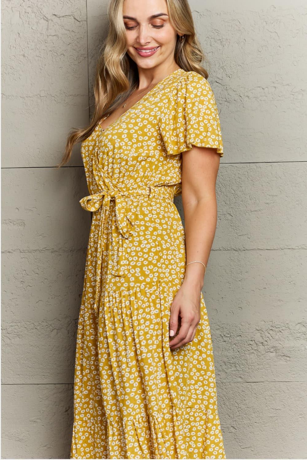 Floral Short Sleeve Slit Midi Dress - SwagglyLife Home & Fashion