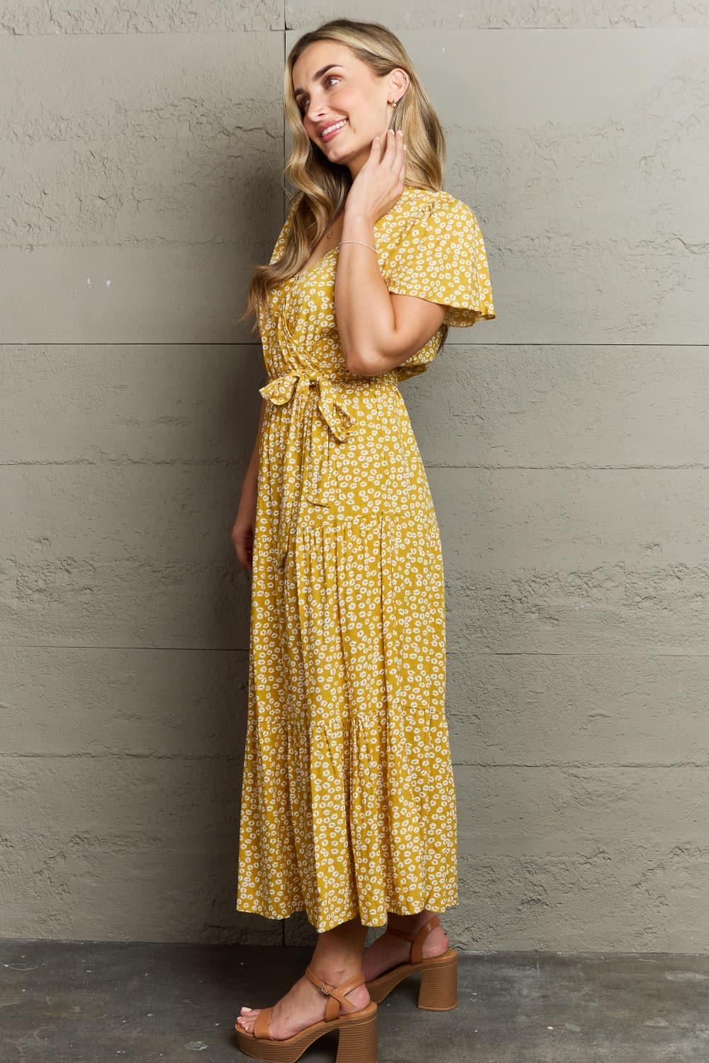 Floral Short Sleeve Slit Midi Dress - SwagglyLife Home & Fashion