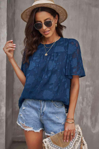 Round Neck Puff Sleeve Blouse - SwagglyLife Home & Fashion