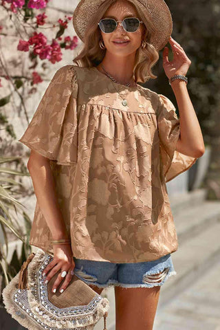 Round Neck Puff Sleeve Blouse - SwagglyLife Home & Fashion