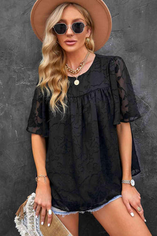 Round Neck Puff Sleeve Blouse - SwagglyLife Home & Fashion