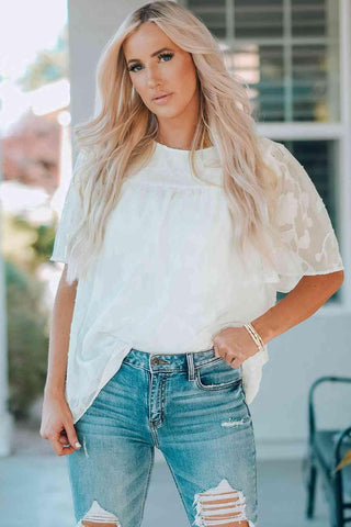 Round Neck Puff Sleeve Blouse - SwagglyLife Home & Fashion