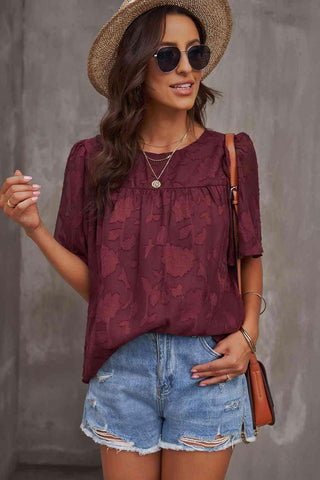 Round Neck Puff Sleeve Blouse - SwagglyLife Home & Fashion