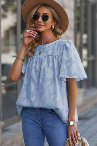 Round Neck Puff Sleeve Blouse - SwagglyLife Home & Fashion