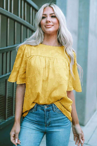 Round Neck Puff Sleeve Blouse - SwagglyLife Home & Fashion